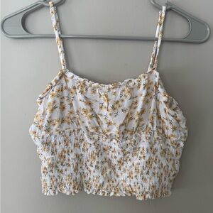 American Eagle Outfitters Yellow Floral Smocked Crop Top – XS